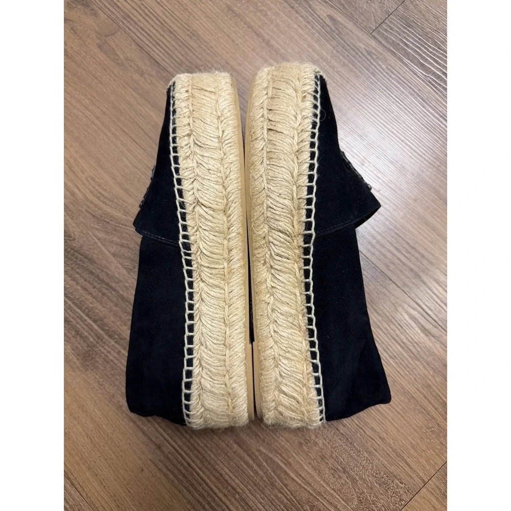 Tory Burch Espadrille Black Platform Slides Leather Suede Chunky Resort Luxury